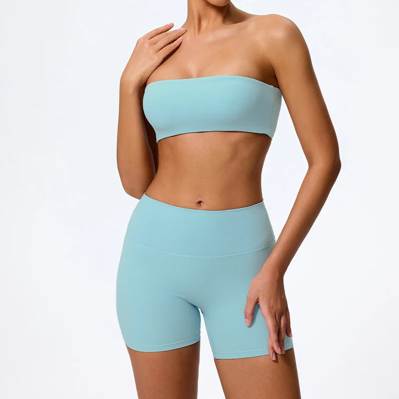 Women’s 2-Piece Fitness Set – Strapless Sports Bra & Workout Leggings