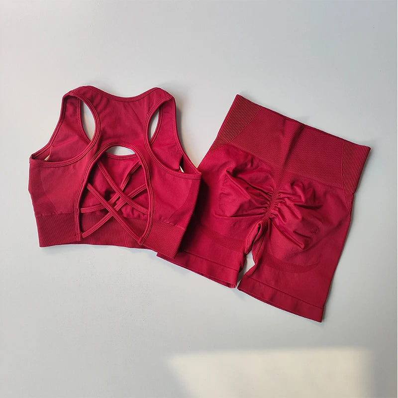 2PCS Women’s Seamless Yoga Set – Sport Bra & High-Waist Shorts