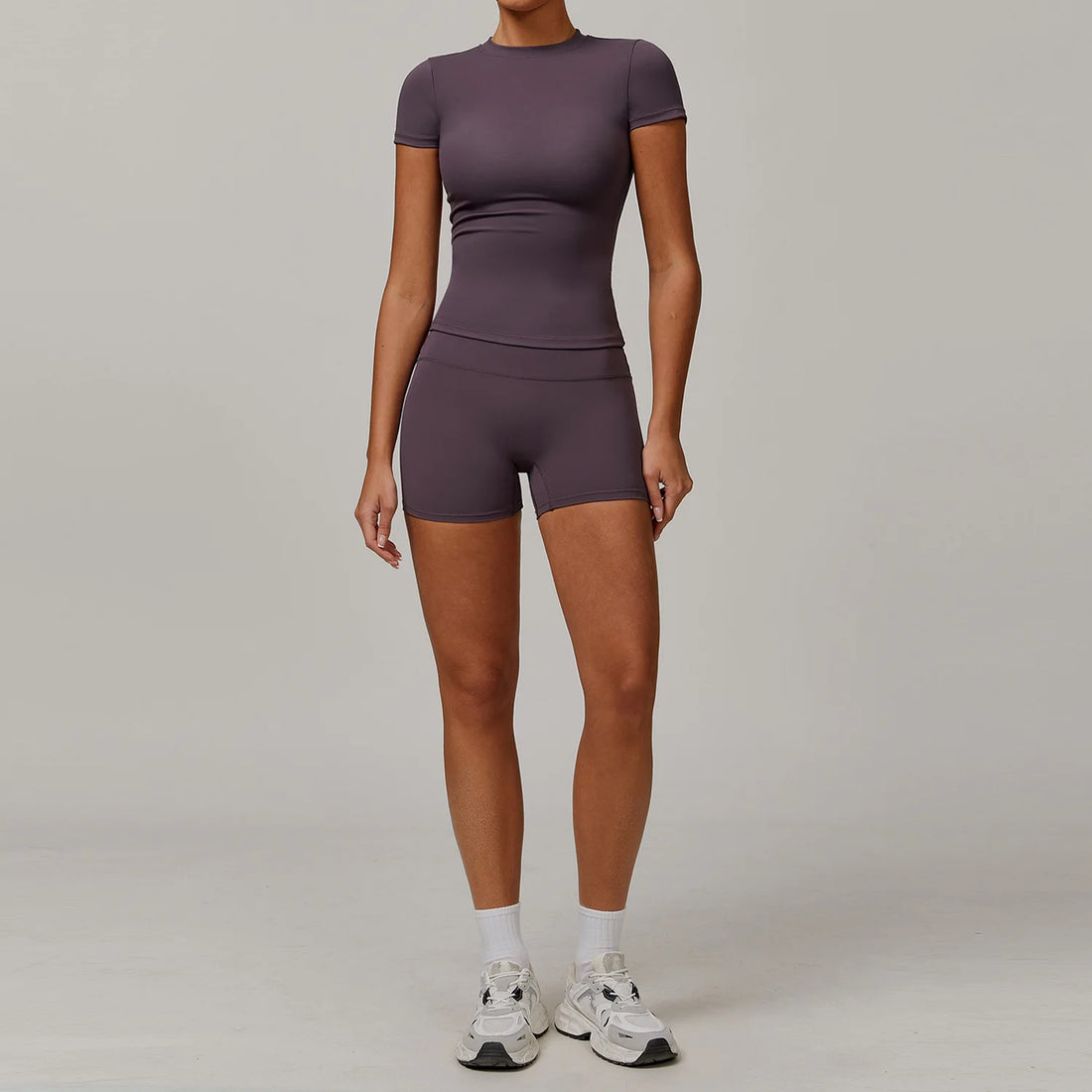 Women’s 2PCS Yoga & Workout Set – Long Sleeve Top & High-Waist Leggings/Shorts