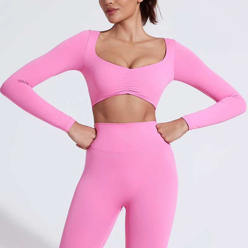 Women’s Long Sleeve Yoga Crop Top – Fitness & Workout Shirt