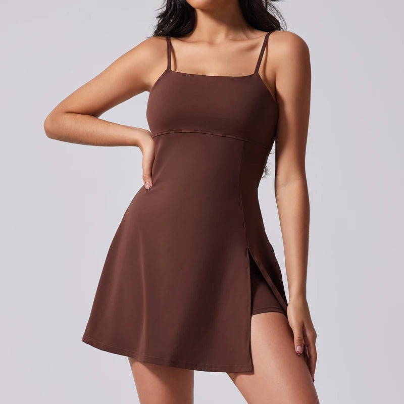Women’s Sports Dress – Beautiful Back Yoga & Tennis Skirt with Removable Chest Cushion