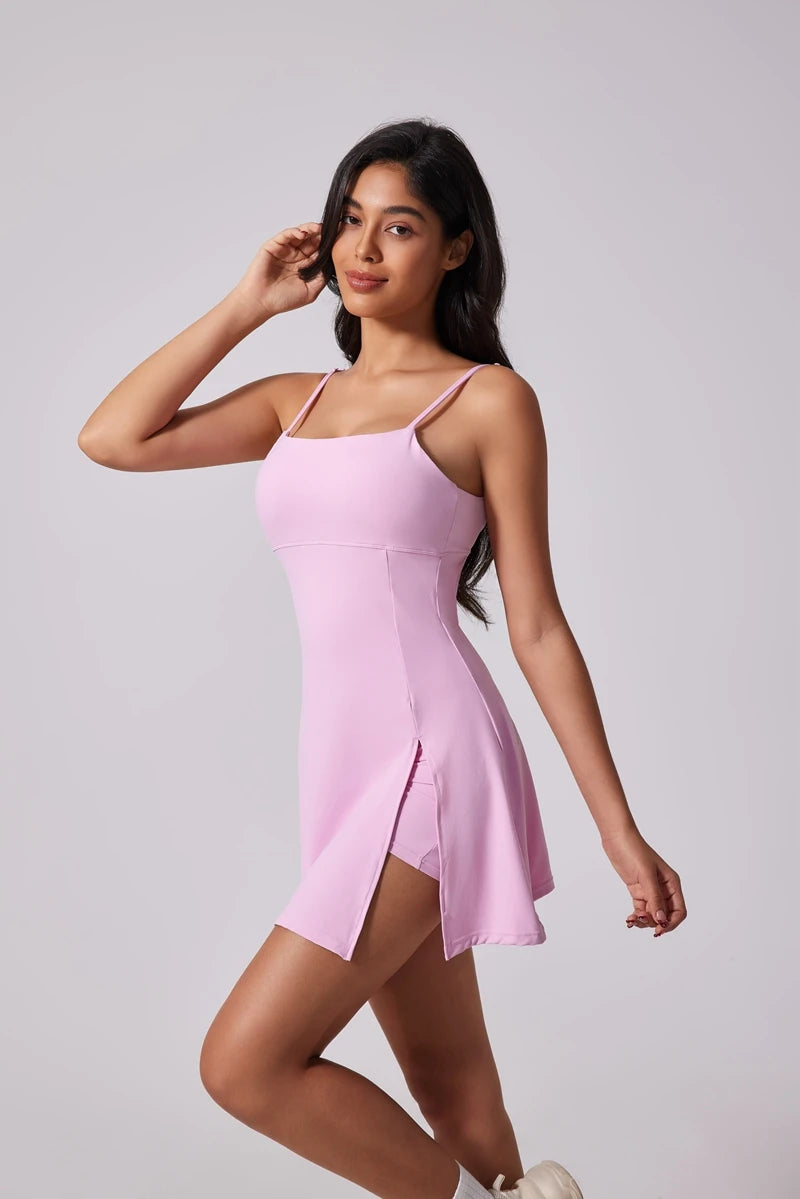 Women’s Sports Dress – Beautiful Back Yoga & Tennis Skirt with Removable Chest Cushion