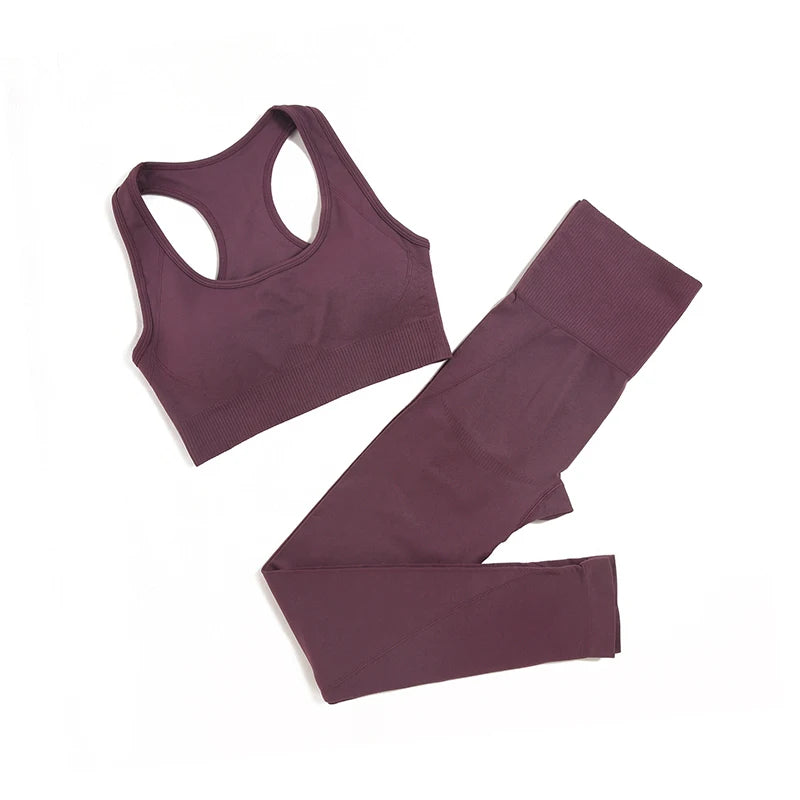 2-Piece Seamless Yoga Set for Women – High Waist Leggings & Sports Bra Gym Outfit