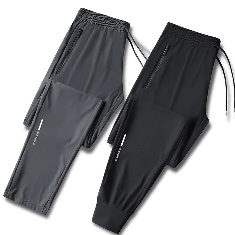 Men’s Ice Silk Summer Pants – Slim Fit Quick-Dry Casual & Running Trousers