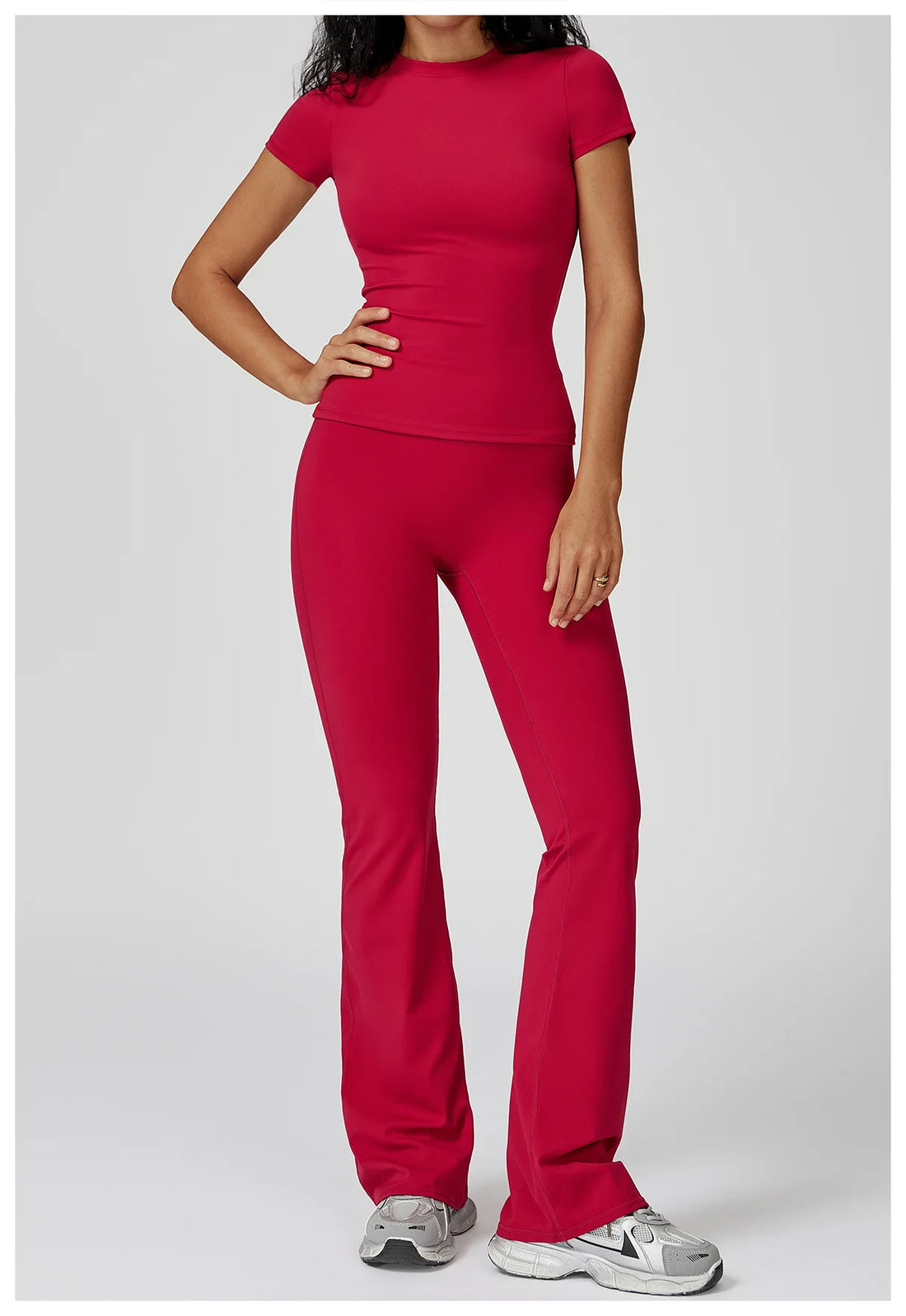 Women’s 2PCS Yoga & Workout Set – Long Sleeve Top & High-Waist Leggings/Shorts