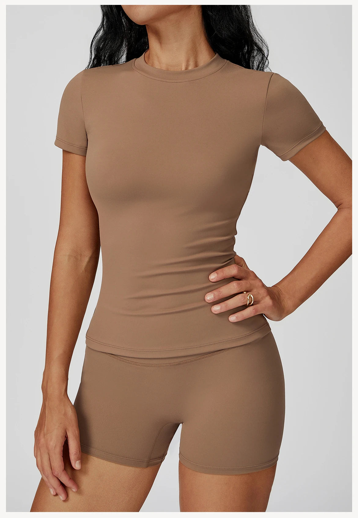 Women’s 2PCS Yoga & Workout Set – Long Sleeve Top & High-Waist Leggings/Shorts
