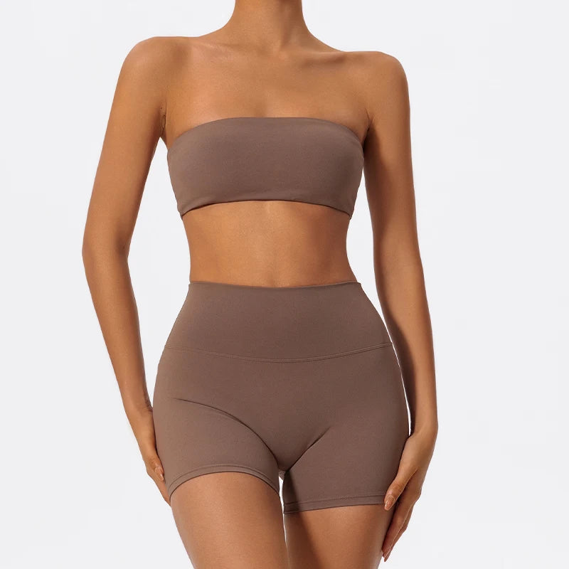 Women’s 2-Piece Fitness Set – Strapless Sports Bra & Workout Leggings