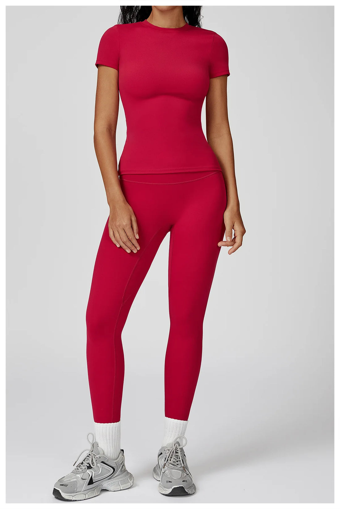 Women’s 2PCS Yoga & Workout Set – Long Sleeve Top & High-Waist Leggings/Shorts