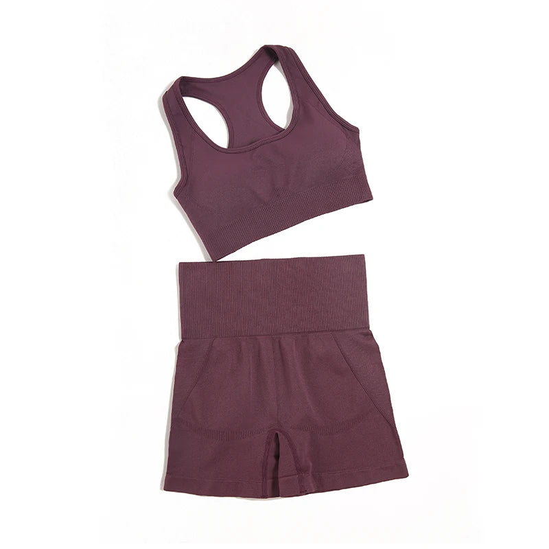 2-Piece Seamless Yoga Set for Women – High Waist Leggings & Sports Bra Gym Outfit