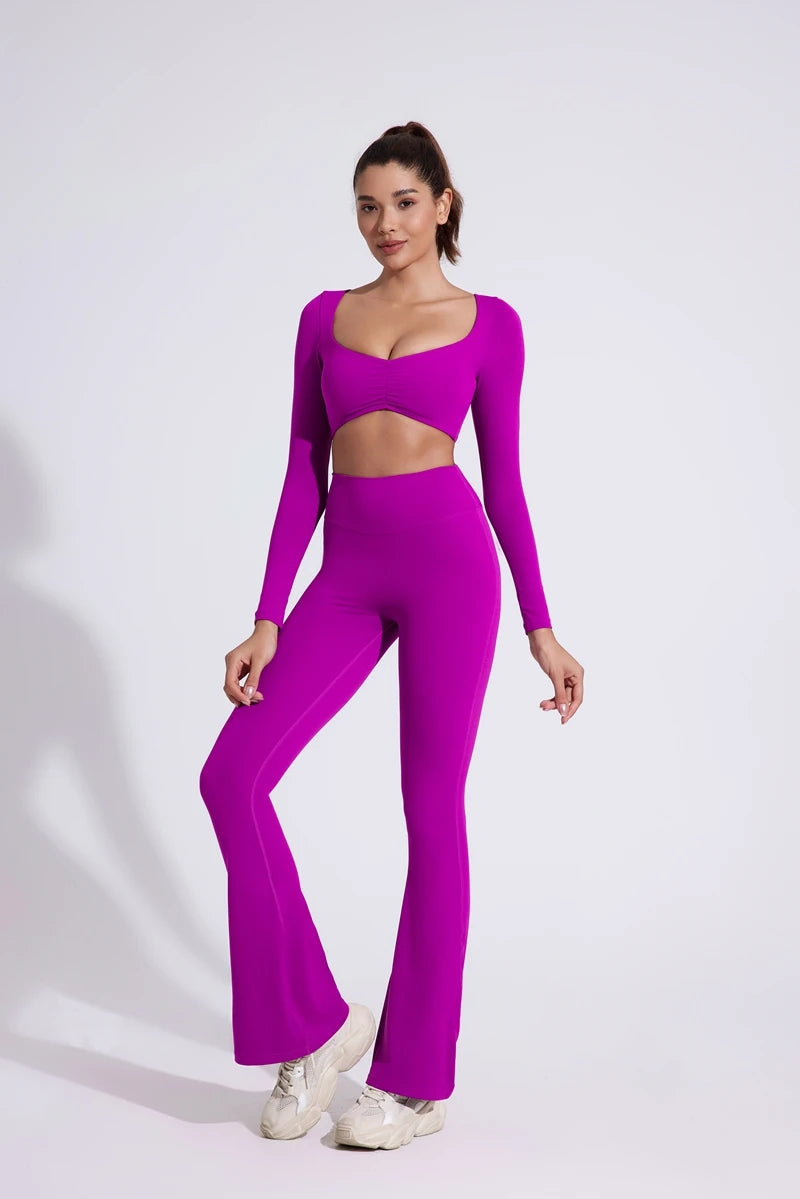 Women’s Long Sleeve Yoga Crop Top – Fitness & Workout Shirt