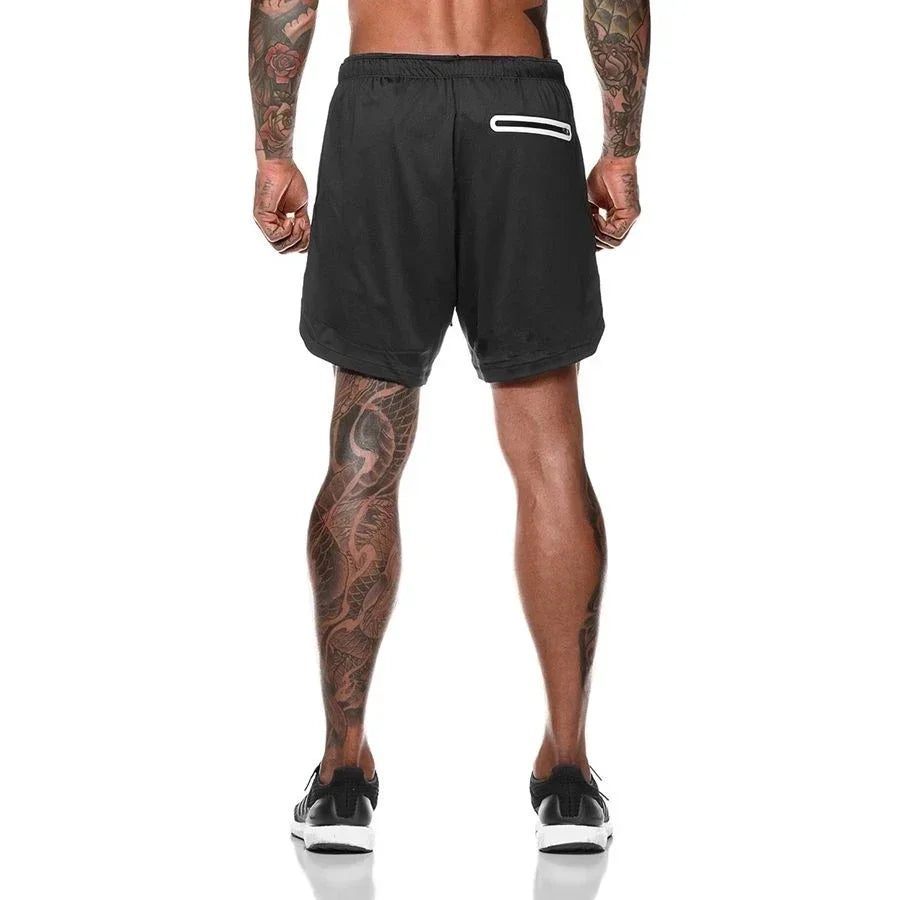 Men’s 2-in-1 Fitness Shorts – Quick-Dry Gym & Running Double-Layer Shorts with Pocket