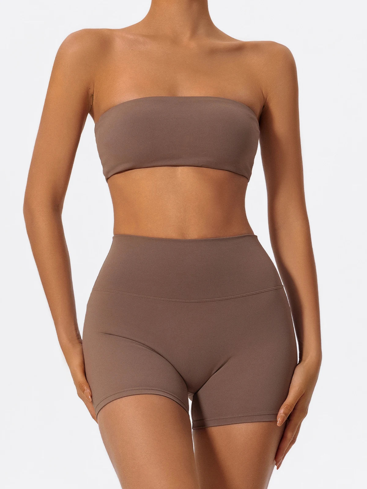 Women’s 2-Piece Fitness Set – Strapless Sports Bra & Workout Leggings