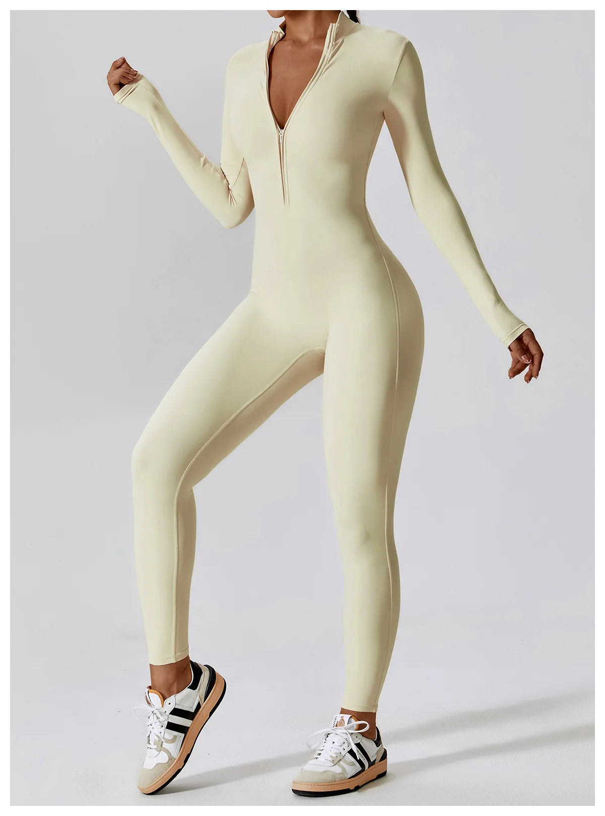 Women’s Long Sleeve Yoga Boilersuit – Skin-Tight One-Piece Gym Jumpsuit