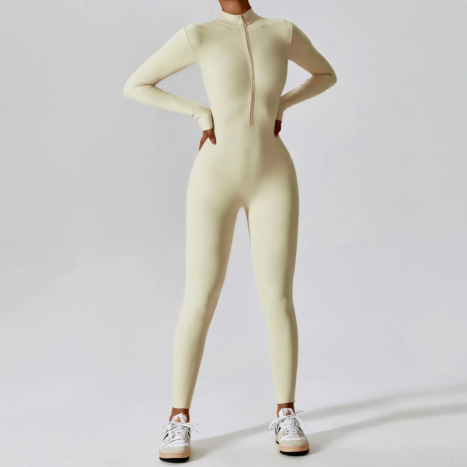 Women’s Long Sleeve Yoga Boilersuit – Skin-Tight One-Piece Gym Jumpsuit