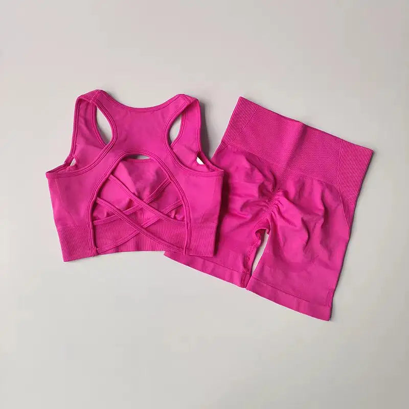 2PCS Women’s Seamless Yoga Set – Sport Bra & High-Waist Shorts