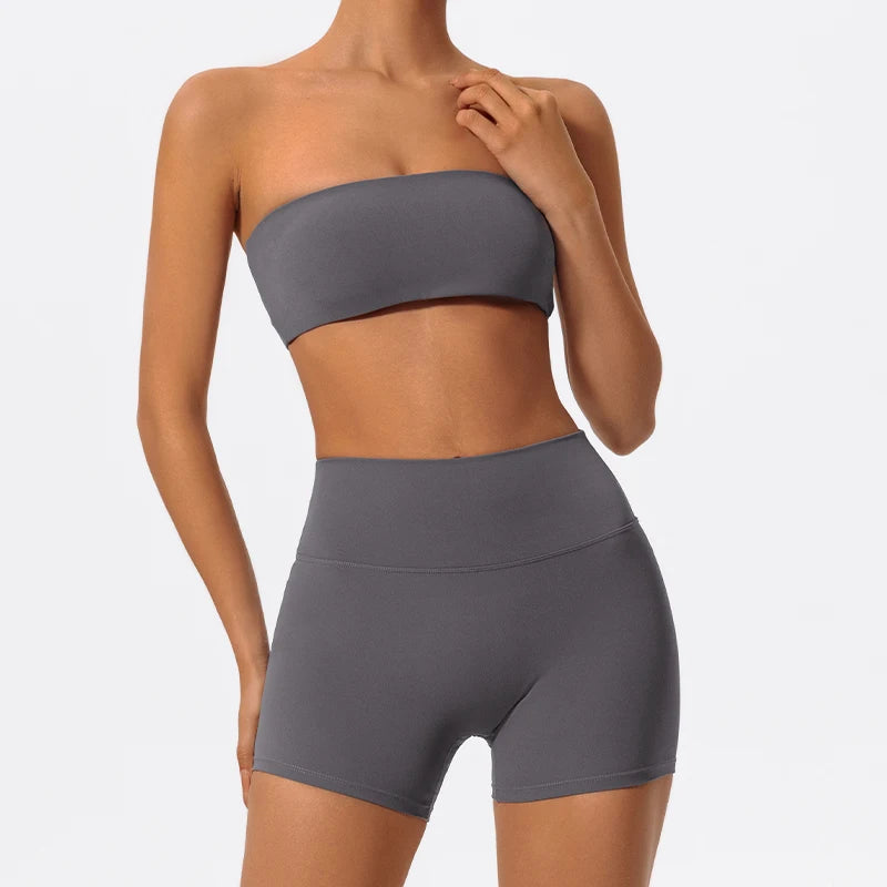 Women’s 2-Piece Fitness Set – Strapless Sports Bra & Workout Leggings