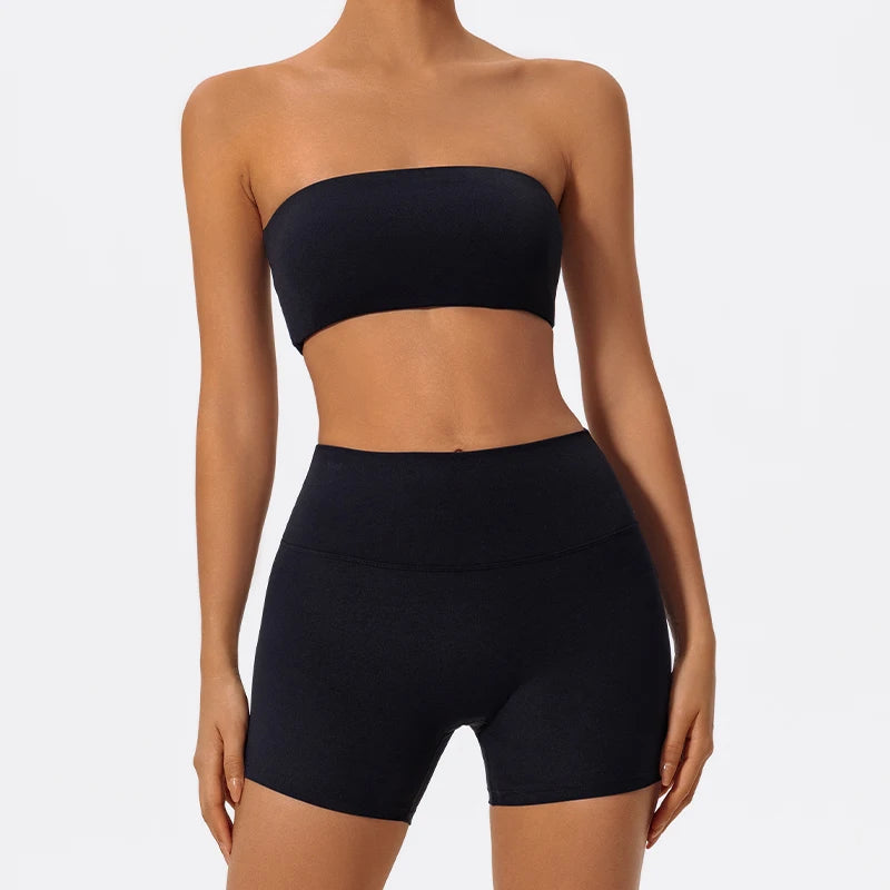 Women’s 2-Piece Fitness Set – Strapless Sports Bra & Workout Leggings