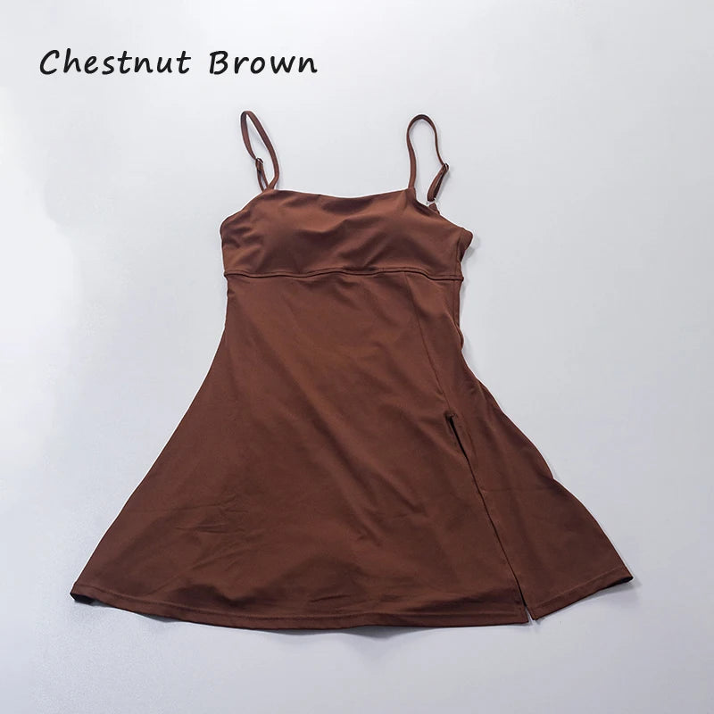 Women’s Sports Dress – Beautiful Back Yoga & Tennis Skirt with Removable Chest Cushion