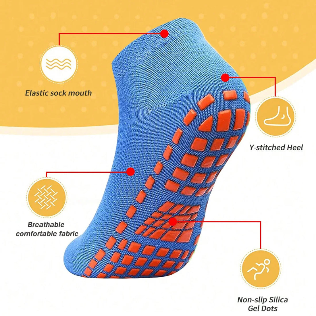 Silicone Non-Slip Grip Socks – Trampoline, Yoga & Pilates Indoor Sports Socks