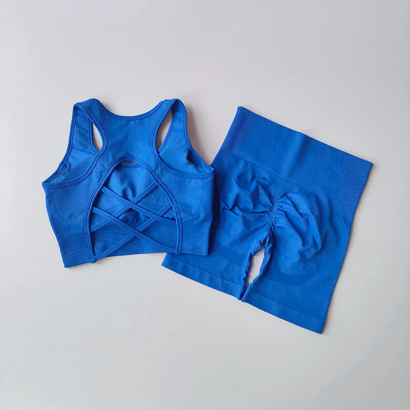 2PCS Women’s Seamless Yoga Set – Sport Bra & High-Waist Shorts