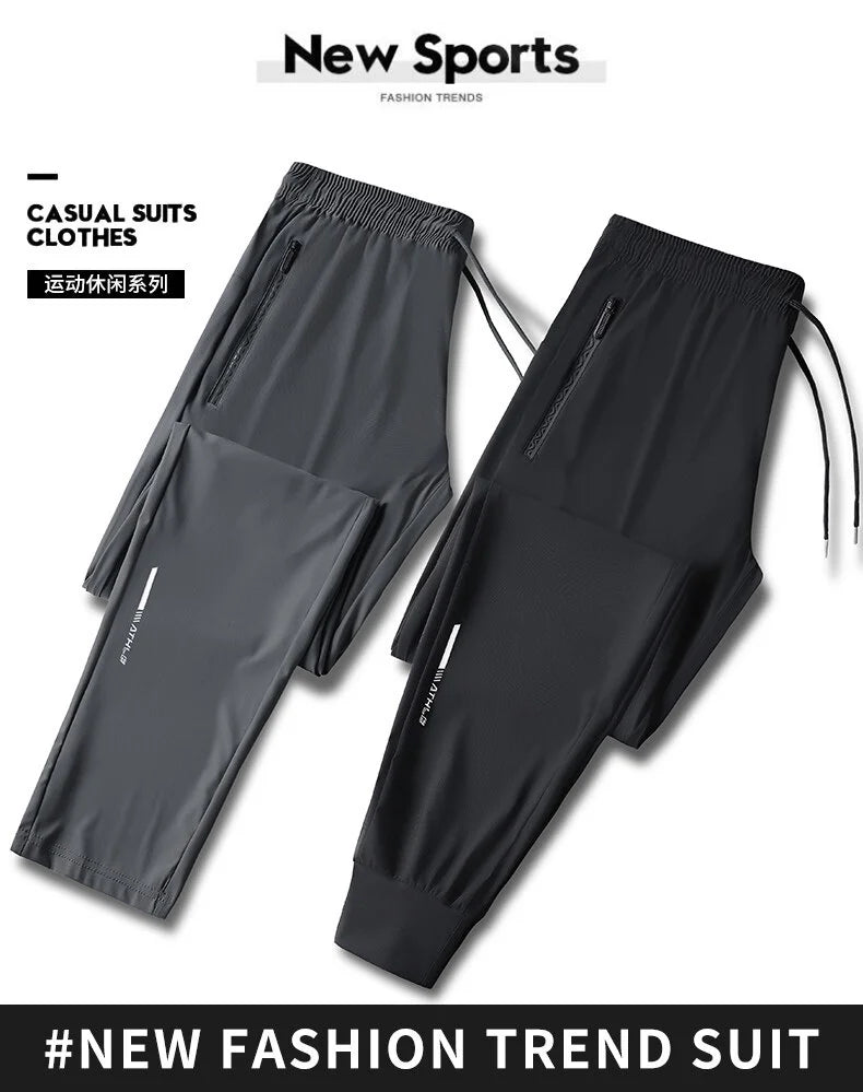 Men’s Ice Silk Summer Pants – Slim Fit Quick-Dry Casual & Running Trousers