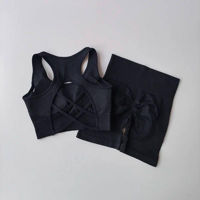 2PCS Women’s Seamless Yoga Set – Sport Bra & High-Waist Shorts