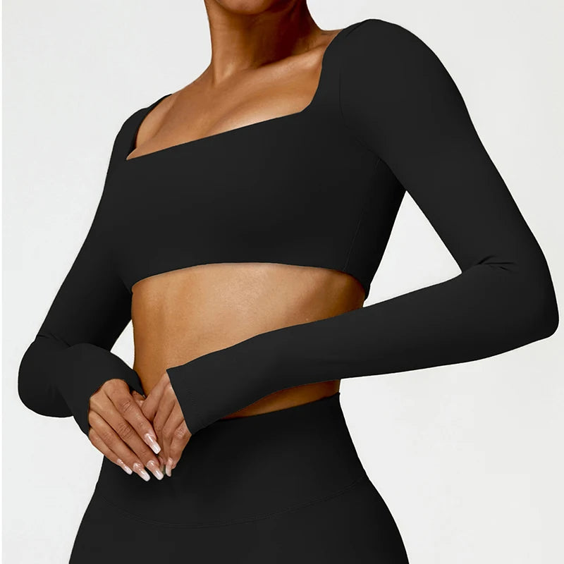 Women’s Quick-Dry Sportswear – Square Neck Fitness Crop Top