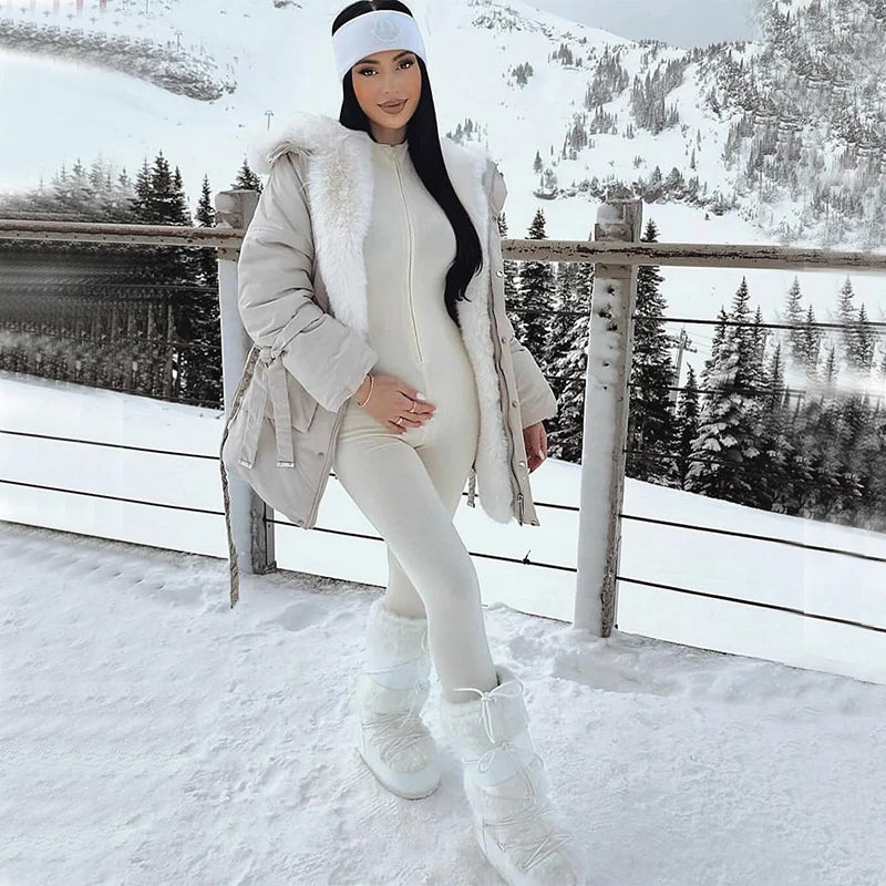 Women’s Winter Plush Yoga Jumpsuit – Fleece-Lined One-Piece Fitness Tracksuit