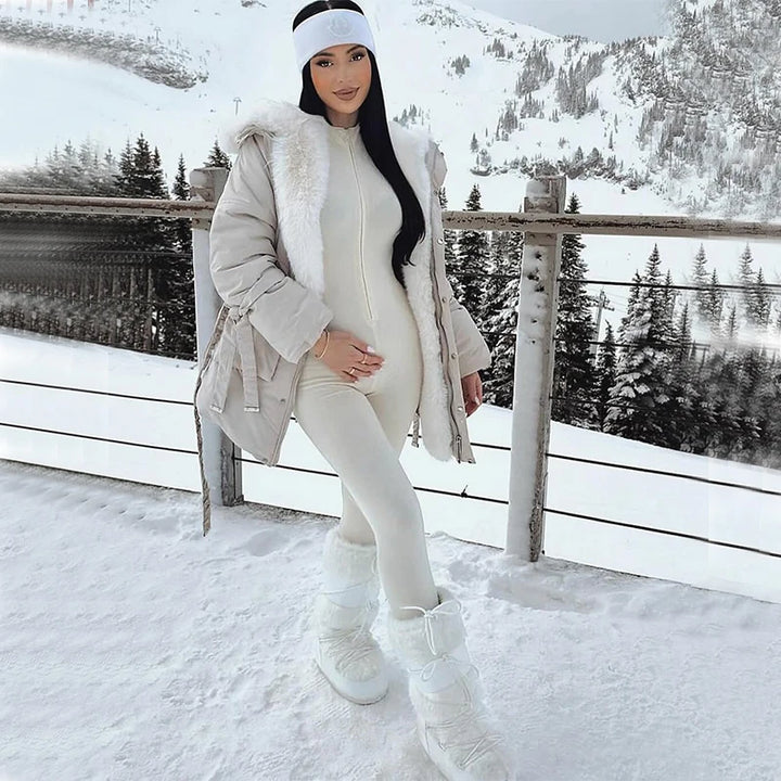 Women’s Winter Plush Yoga Jumpsuit – Fleece-Lined One-Piece Fitness Tracksuit