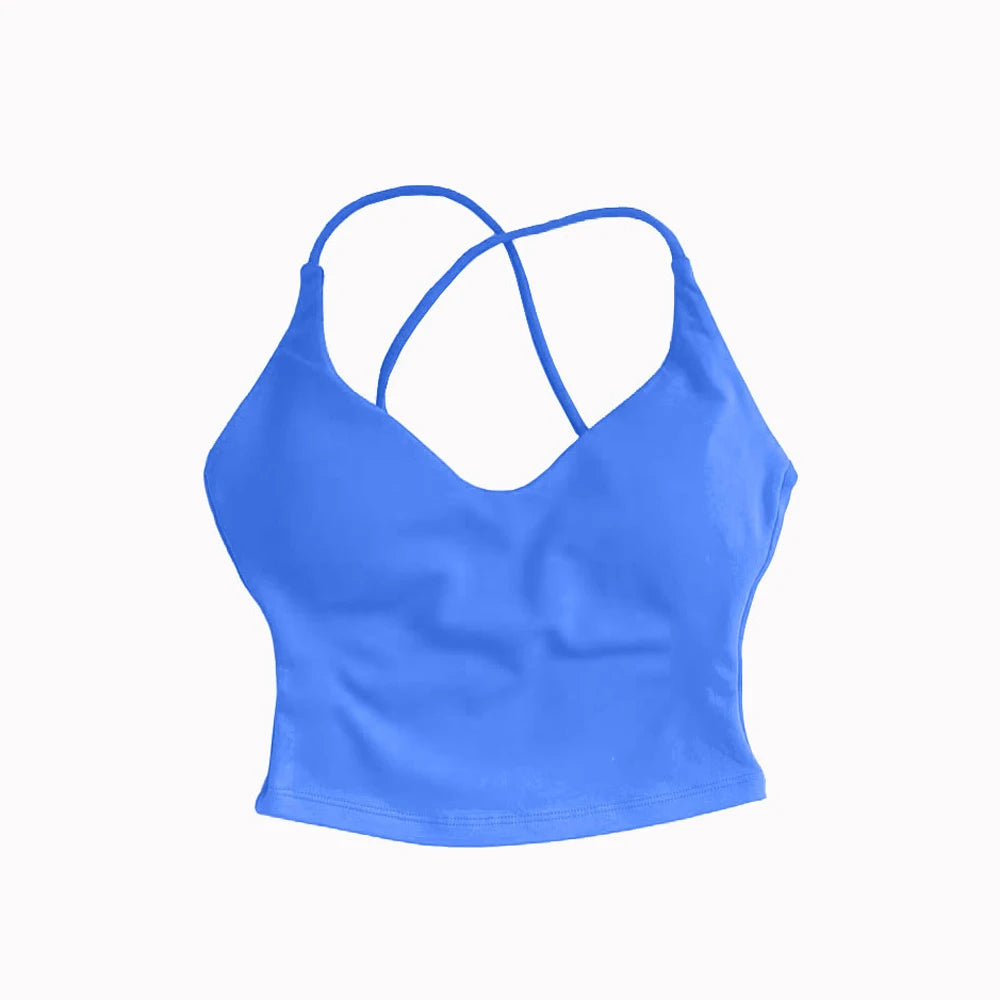 Women’s Dynamic Strappy Sports Bra – High Support Push-Up Fitness Tank Top