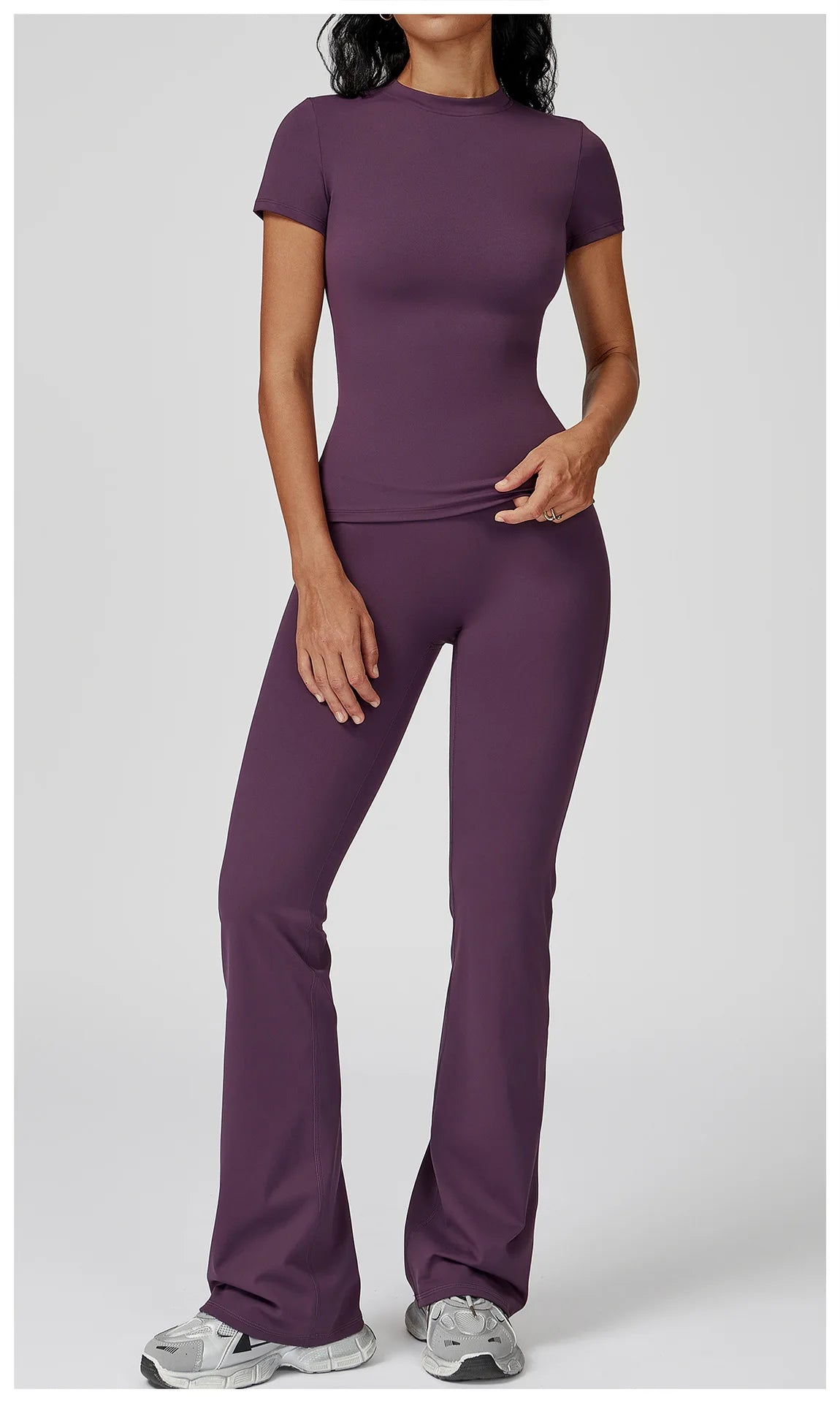 Women’s 2PCS Yoga & Workout Set – Long Sleeve Top & High-Waist Leggings/Shorts