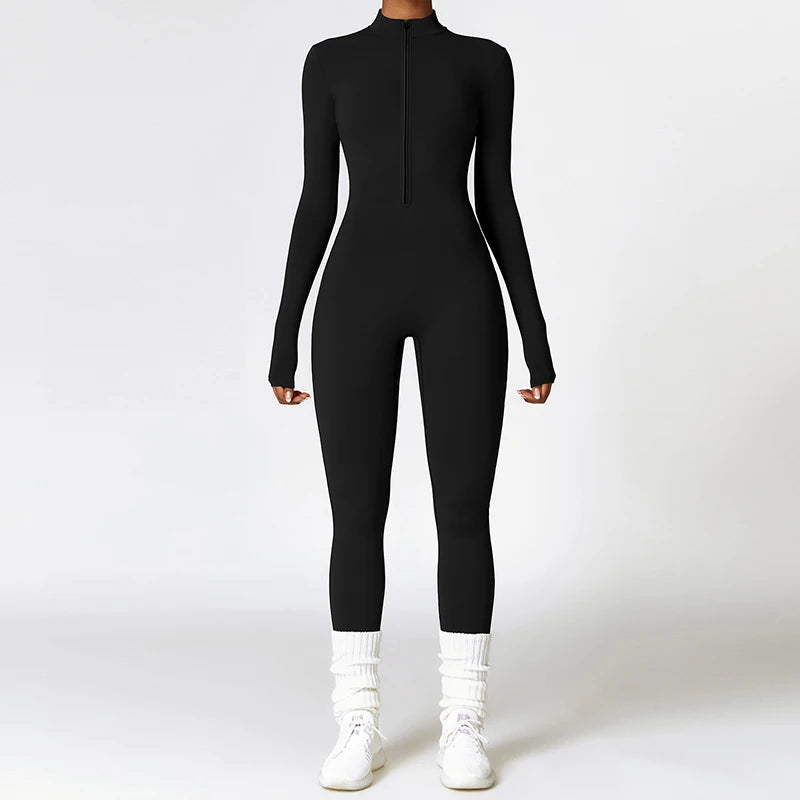 Women’s Winter Plush Yoga Jumpsuit – Fleece-Lined One-Piece Fitness Tracksuit