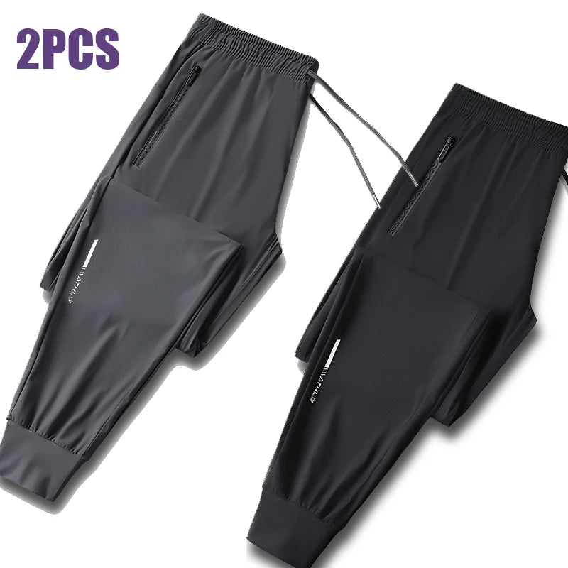 Men’s Ice Silk Summer Pants – Slim Fit Quick-Dry Casual & Running Trousers
