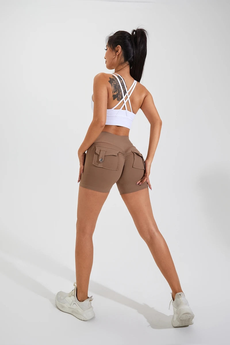 Women’s High-Waist Yoga Shorts – Scrunch Butt & Pocket Fitness Shorts