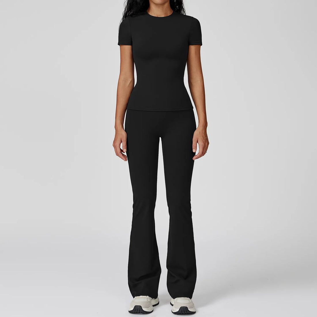 Women’s 2PCS Yoga & Workout Set – Long Sleeve Top & High-Waist Leggings/Shorts