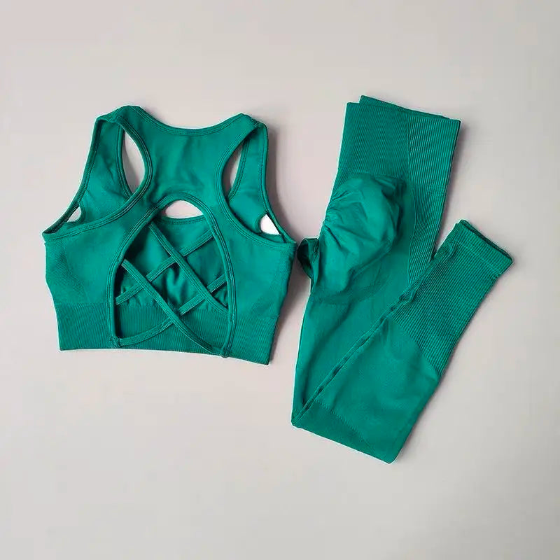 2PCS Women’s Sports Bra Set – Shockproof Fitness Tank & Yoga Suit