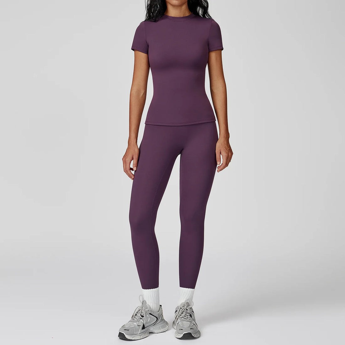 Women’s 2PCS Yoga & Workout Set – Long Sleeve Top & High-Waist Leggings/Shorts