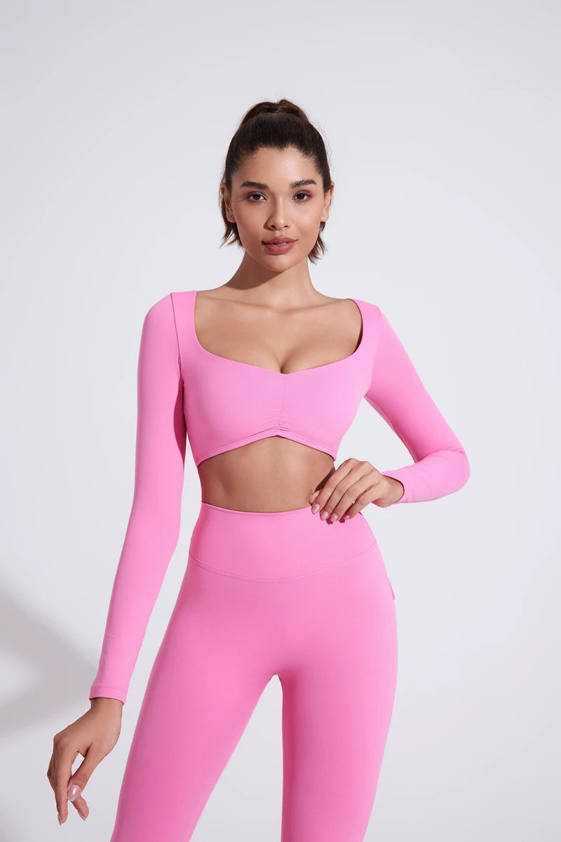 Women’s Long Sleeve Yoga Crop Top – Fitness & Workout Shirt