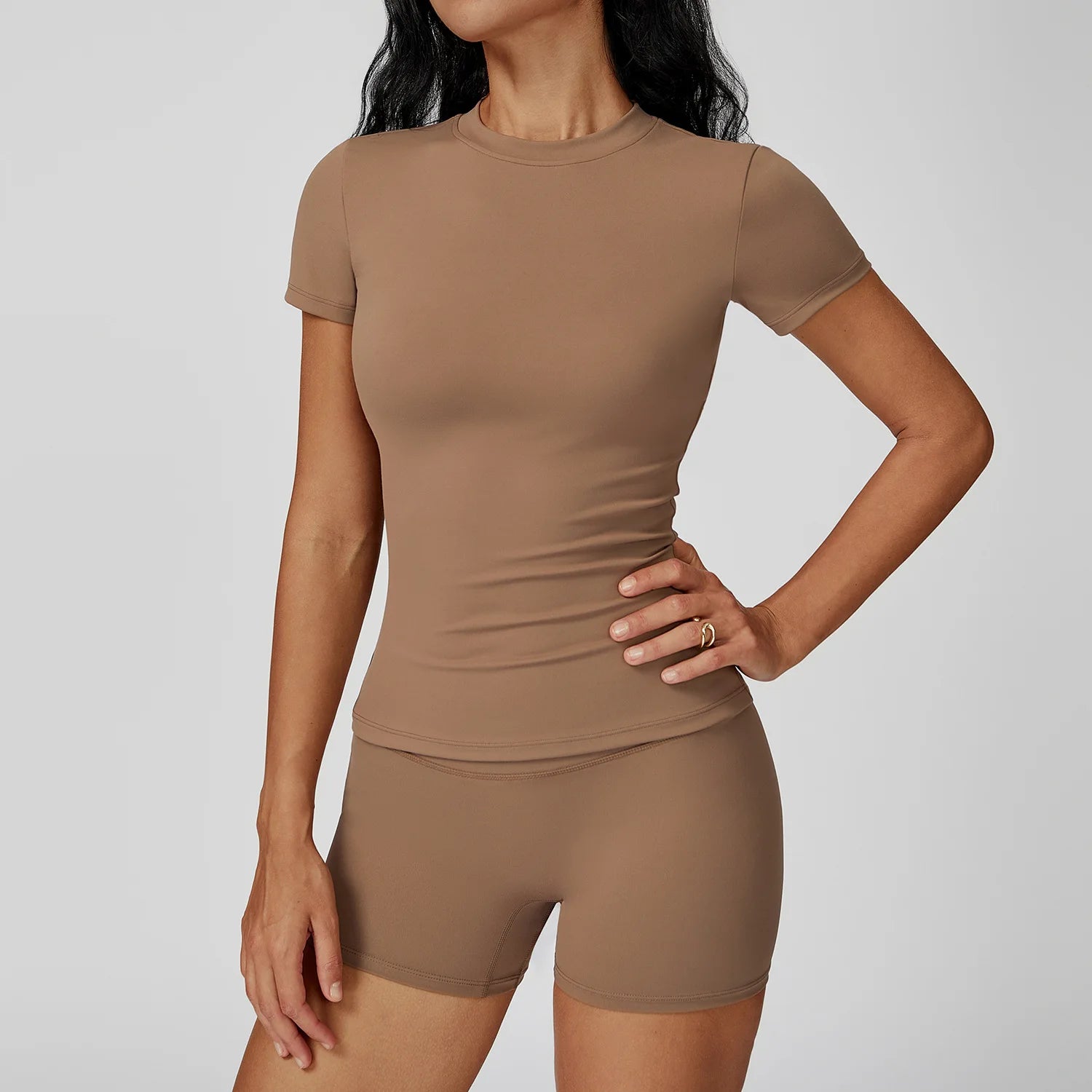 Women’s 2PCS Yoga & Workout Set – Long Sleeve Top & High-Waist Leggings/Shorts