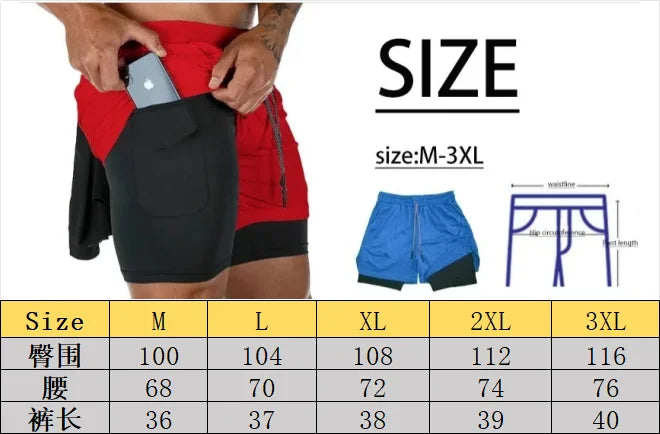 Men’s 2-in-1 Running Shorts – Double-Layer Gym & Fitness Training Shorts