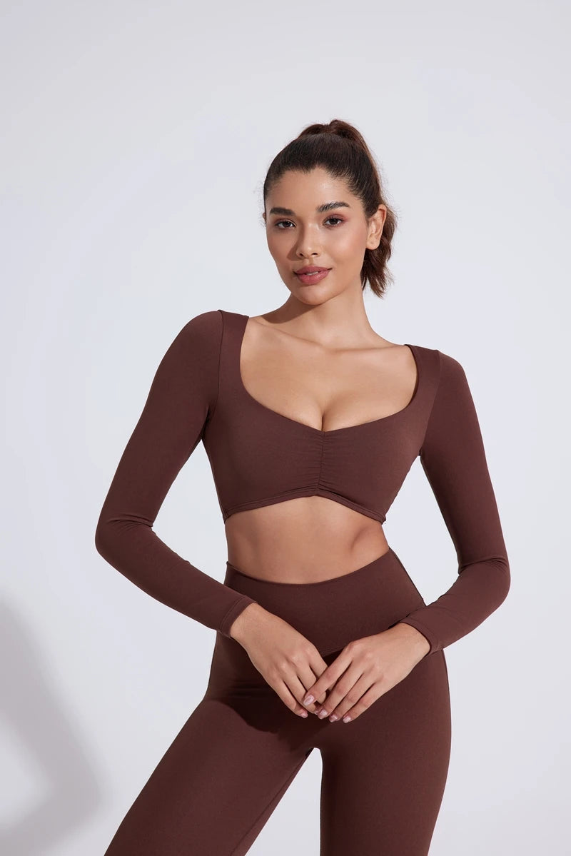 Women’s Long Sleeve Yoga Crop Top – Fitness & Workout Shirt