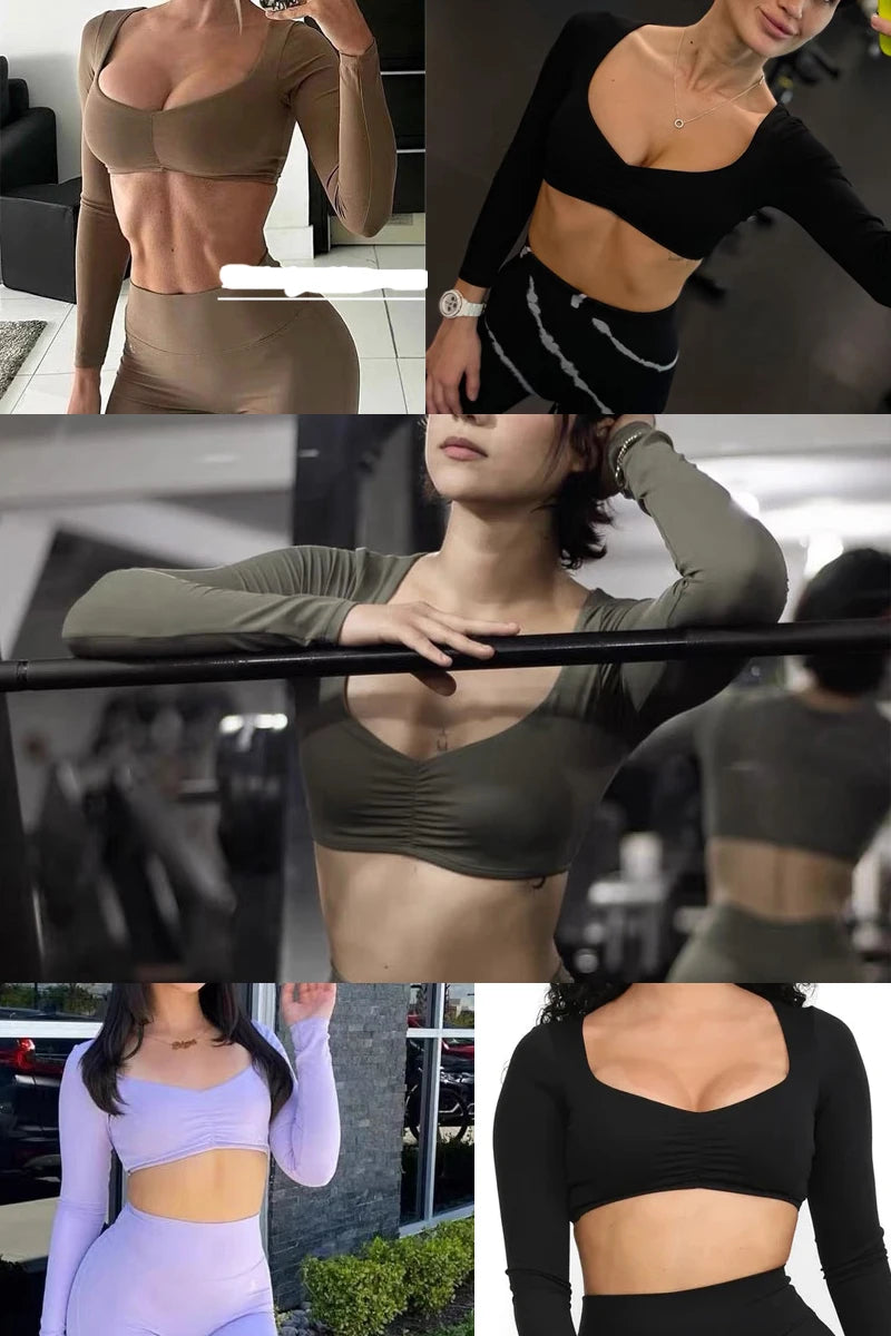 Women’s Long Sleeve Yoga Crop Top – Fitness & Workout Shirt