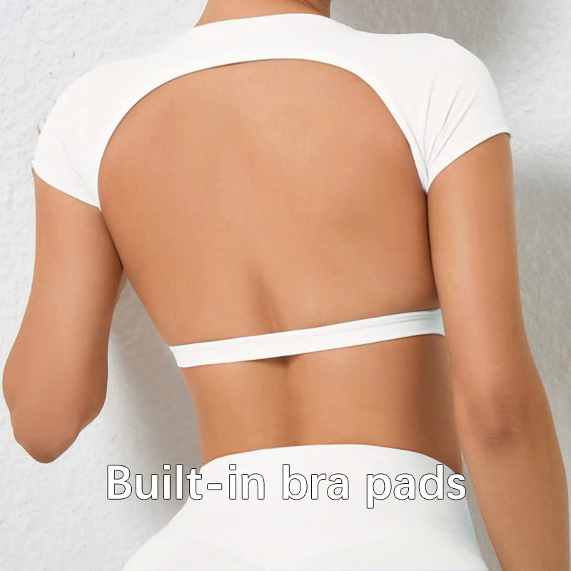 Women’s Backless Sports Crop Top – Breathable Fitness & Workout Shirt
