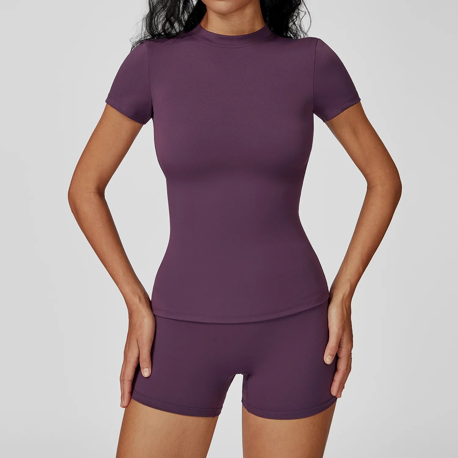 Women’s 2PCS Yoga & Workout Set – Long Sleeve Top & High-Waist Leggings/Shorts