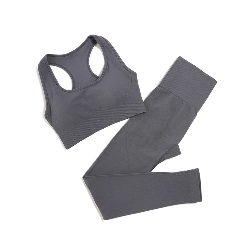2-Piece Seamless Yoga Set for Women – High Waist Leggings & Sports Bra Gym Outfit