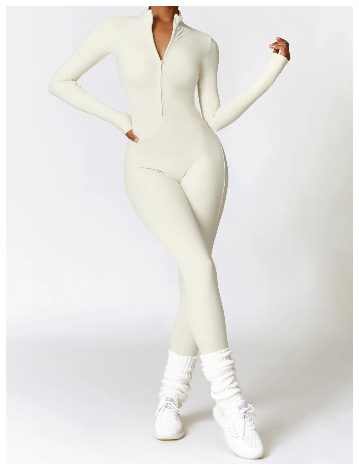 Women’s Winter Plush Yoga Jumpsuit – Fleece-Lined One-Piece Fitness Tracksuit