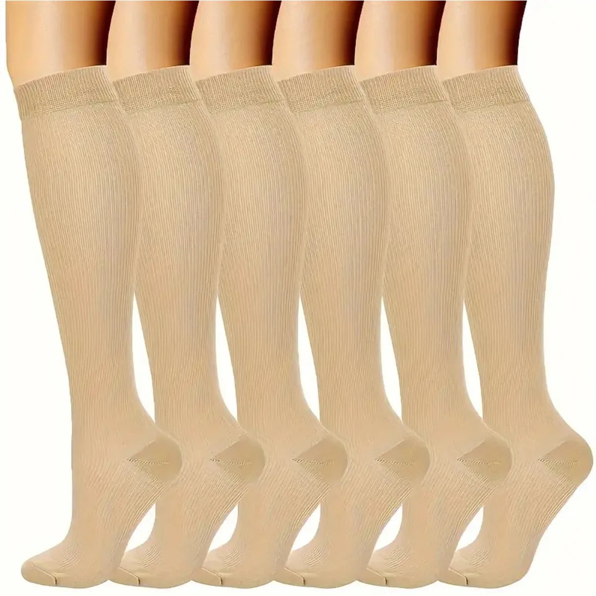 6 Pairs Compression Socks – Solid Color Nurse & Everyday Support Socks