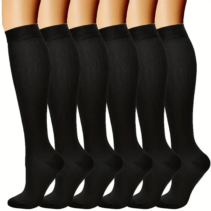 6 Pairs Compression Socks – Solid Color Nurse & Everyday Support Socks