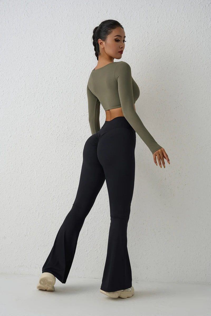 Women’s Long Sleeve Yoga Crop Top – Fitness & Workout Shirt