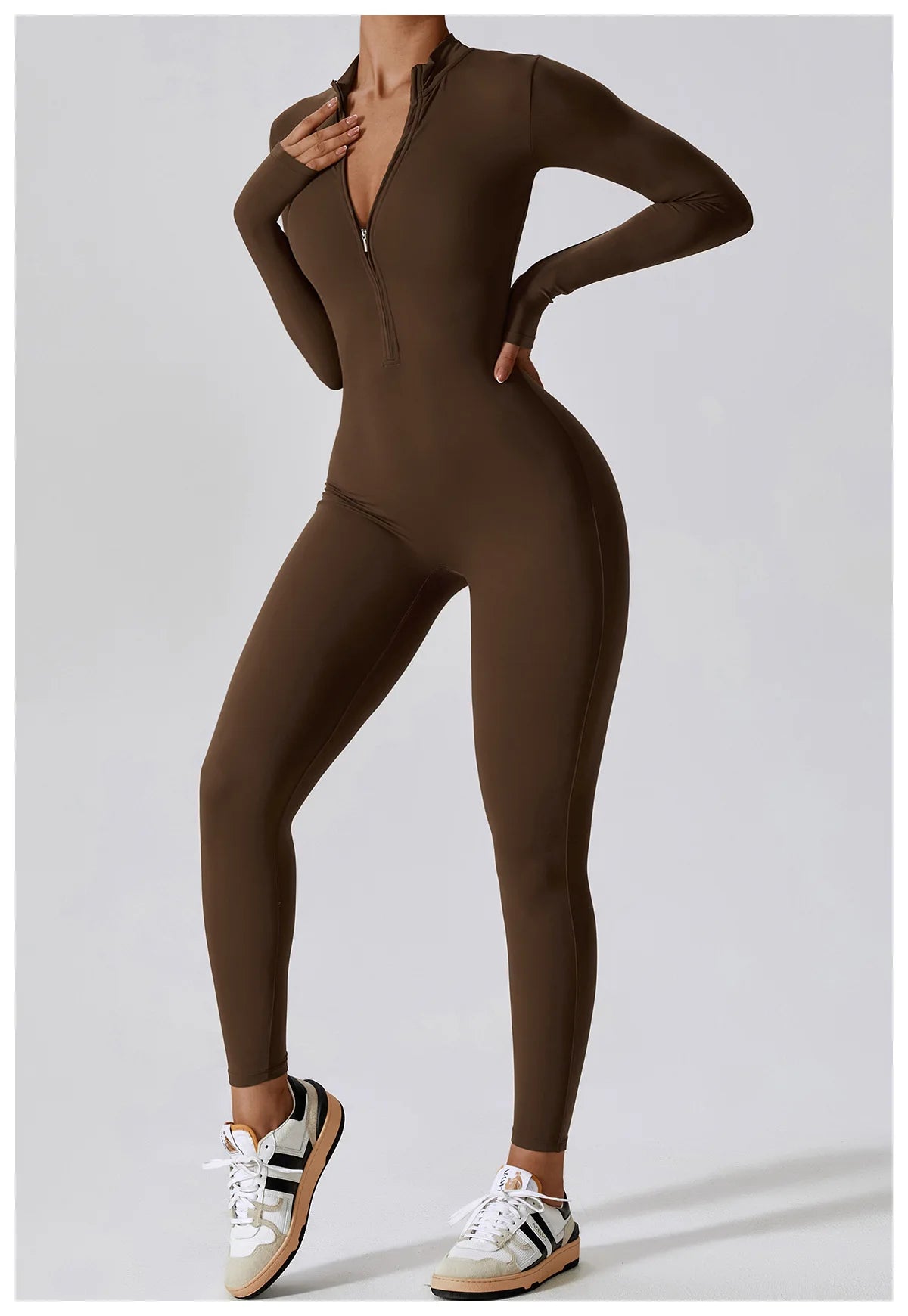 Women’s Long Sleeve Yoga Boilersuit – Skin-Tight One-Piece Gym Jumpsuit